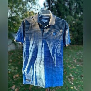 Manchester City Polo: Striped Blue and Black Polo Shirt